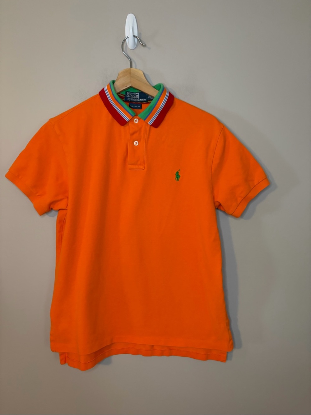 Polo by Ralph Lauren orange polo shirt rainbow stripe collar vintage shirt M